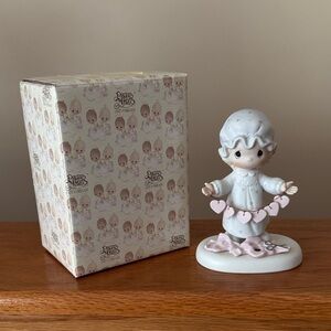 “Precious Moments” Figurine with Pink Heart Garland